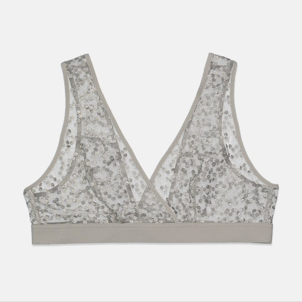 NWT Jason Wu Satin Dot Embroidered Wrap Bralette, Sheer, Ghost Grey (XL)